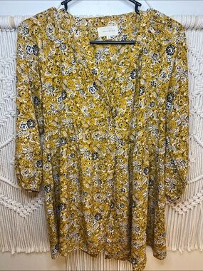 MELLODAY Mustard Floral Long Sleeve V-Neck Dress
